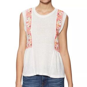 Francesca’s Alya Boho Embroidered Neon Floral Sleeveless Peplum Tank Top Medium